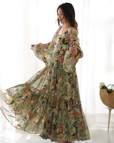 Digitally Printed Pure Georgette Maxi Suit With Huge Flair