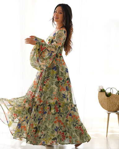 Digitally Printed Pure Georgette Maxi Suit With Huge Flair