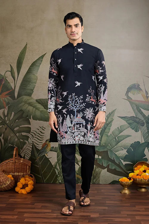 Beautiful Black Viscose Silk Kurta mens wear near me Beautiful Black Viscose Silk Kurta mens wear near me