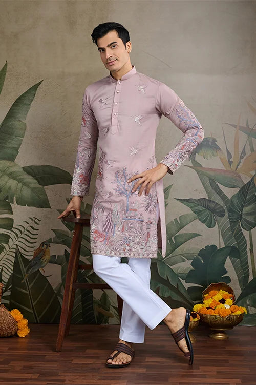 Designer Peach Viscose Silk fancy kurtas for men Designer Peach Viscose Silk fancy kurtas for men