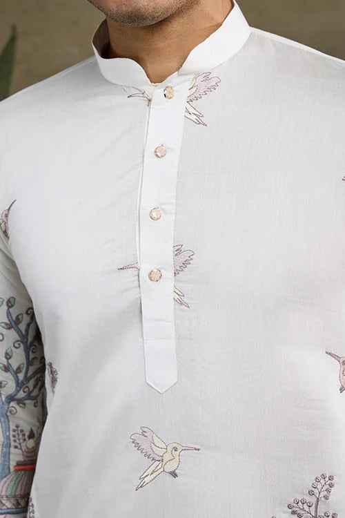 Designer White Silk printed kurta for men Designer White Silk printed kurta for men