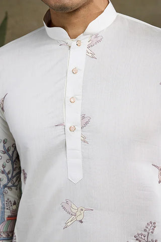 Designer White Silk printed kurta for men Designer White Silk printed kurta for men