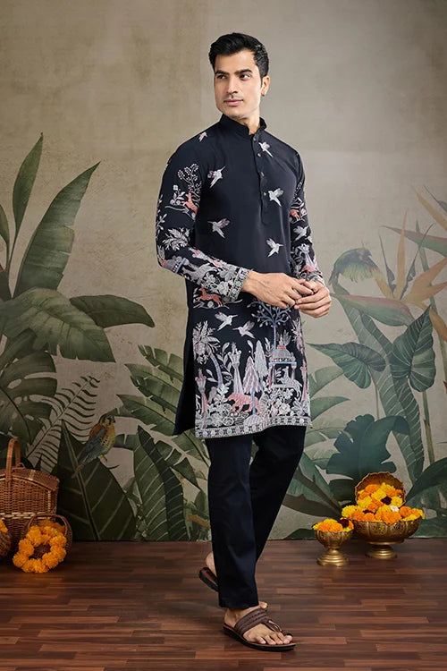 Beautiful Black Viscose Silk Kurta mens wear near me Beautiful Black Viscose Silk Kurta mens wear near me