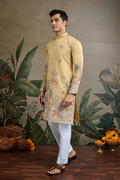 Yellow Viscose Silk Mens kurta for haldi ceremony Yellow Viscose Silk Mens kurta for haldi ceremony
