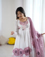 Floral Pure Soft Tabby Organza Silk Three Piece Anarkali Suit - Onion Pink