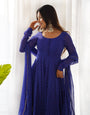 Royal Blue Pure Soft Faux Georgette Leheriya  Anarkali Suit With Huge Flair Comes With Duppatta & Pant