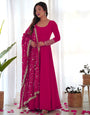Rani Pink Color Pure Faux Georgette Kurti With Huge Flair Comes With Duppatta & Pant