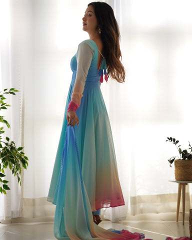 Pure Soft Faux Georgette Colourfull Padding Anarkali Suit With Huge Flair Comes With Duppatta & Pant