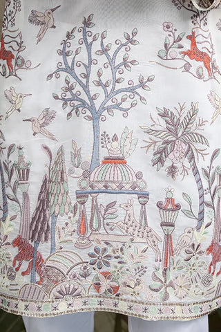Designer White Silk printed kurta for men Designer White Silk printed kurta for men