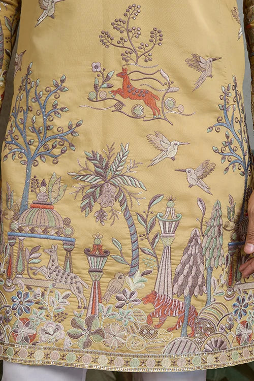 Yellow Viscose Silk Mens kurta for haldi ceremony Yellow Viscose Silk Mens kurta for haldi ceremony