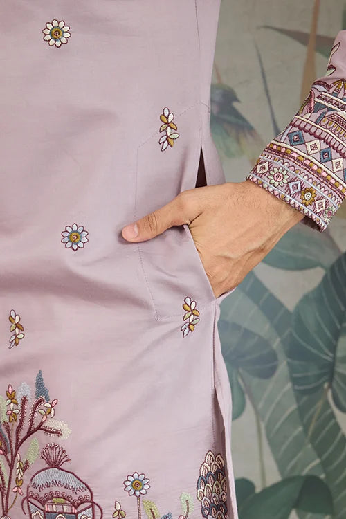 Traditional Dusty Pink Embroidered Kurta Dupatta with Pajama Traditional Dusty Pink Embroidered Kurta Dupatta with Pajama