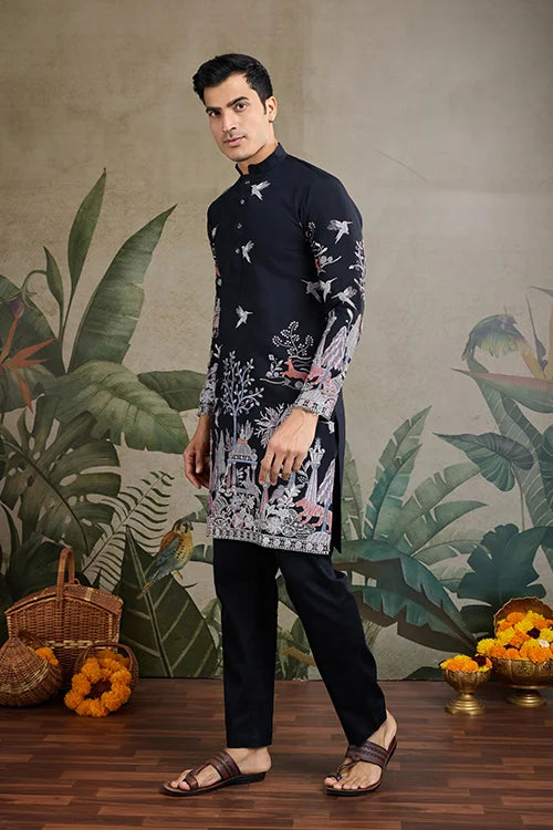Beautiful Black Viscose Silk Kurta mens wear near me Beautiful Black Viscose Silk Kurta mens wear near me