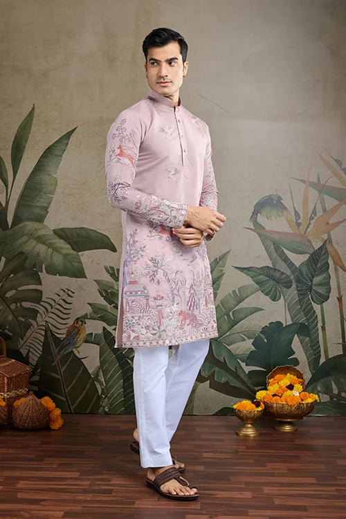 Designer Peach Viscose Silk fancy kurtas for men Designer Peach Viscose Silk fancy kurtas for men