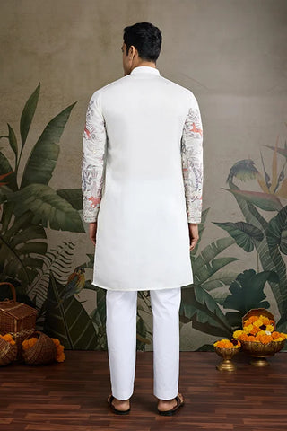 Designer White Silk printed kurta for men Designer White Silk printed kurta for men