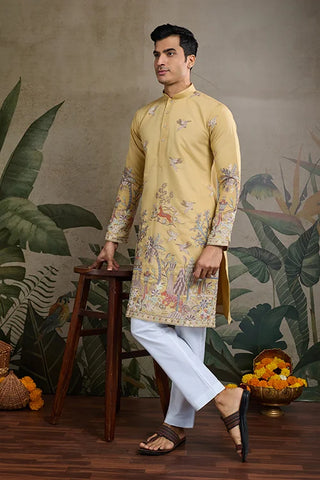 Yellow Viscose Silk Mens kurta for haldi ceremony Yellow Viscose Silk Mens kurta for haldi ceremony