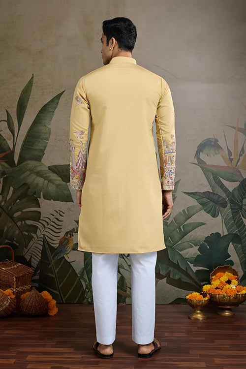 Yellow Viscose Silk Mens kurta for haldi ceremony Yellow Viscose Silk Mens kurta for haldi ceremony