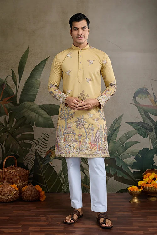 Yellow Viscose Silk Mens kurta for haldi ceremony Yellow Viscose Silk Mens kurta for haldi ceremony