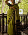 Phenomenal Mehndi Soft Banarasi Silk Saree With Beauteous Blouse Piece