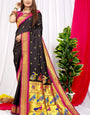 Desirable Black Pure Paithani Silk Saree With Splendorous Blouse Piece