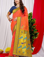 Desuetude Peach Pure Paithani Silk Saree With Splendorous Blouse Piece