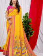 Susurrous Yellow Pure Paithani Silk Saree With Splendorous Blouse Piece