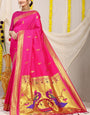 Wonderful Dark Pink Paithani Silk Saree With Angelic Blouse Piece