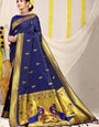 Skinny Navy Blue Paithani Silk Saree With Angelic Blouse Piece
