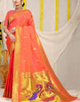 Capricious Peach Paithani Silk Saree With Angelic Blouse Piece
