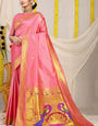 Adorning Pink Paithani Silk Saree With Angelic Blouse Piece
