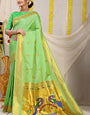 Unique Pista Paithani Silk Saree With Angelic Blouse Piece