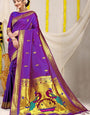 Dazzling Purple Paithani Silk Saree With Angelic Blouse Piece