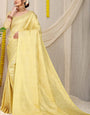 Divine Yellow Kanjivaram Silk Saree With Refreshing Blouse Piece
