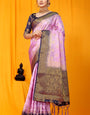 Exquisite Lavender Banarasi Silk Saree With Sensational Blouse Piece