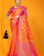Super extravagant Orange Banarasi Silk Saree With Sensational Blouse Piece