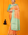 Ideal Peach Banarasi Silk Saree With Sensational Blouse Piece