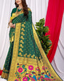 Glorious Dark Green Paithani Silk Saree With Invaluable Blouse Piece