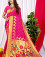 Fairytale Dark Pink Paithani Silk Saree With Invaluable Blouse Piece