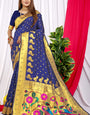 Captivating Navy Blue Paithani Silk Saree With Invaluable Blouse Piece