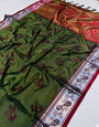 Marvellous Green Paithani Silk With Woebegone Blouse Piece