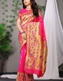 Breathtaking Dark Pink Paithani Silk Saree With Angelic Blouse Piece