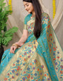 Super extravagant Firozi Paithani Silk Saree With Blissful Blouse Piece