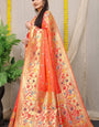 Admirable peach Paithani Silk Saree With Blissful Blouse Piece