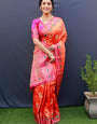 Appealing Peach Banarasi Silk Saree With Proficient Blouse Piece