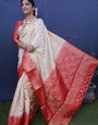 A dreamy Beige Banarasi Silk Saree With Most Flattering Blouse Piece