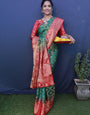 Super extravagant Rama Banarasi Silk Saree With Most Flattering Blouse Piece