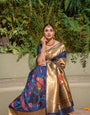 Preferable Navy Blue Paithani Silk Saree With Stunner Blouse Piece