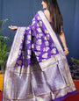 Symmetrical Royal Blue Kanjivaram Silk Saree With Glittering Blouse Piece