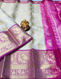 Blooming Beige Kanjivaram Silk Saree With Imaginative Blouse Piece