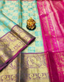 Captivating Sky Kanjivaram Silk Saree With Imaginative Blouse Piece