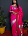 Comely Dark Pink Paithani Silk Saree With Angelic Blouse Piece